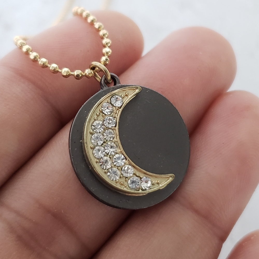 Crescent moon Pendant Necklace, Gold Plated Chain Charm Necklace with Crystals